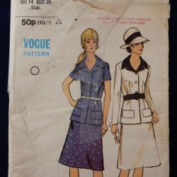 8018 VOGUE 1960S 2 PIECE SHORT SLEEVE- LONG SLEEVE COLLAR TOP, A-SKIRT, DRESS PATTERN 14